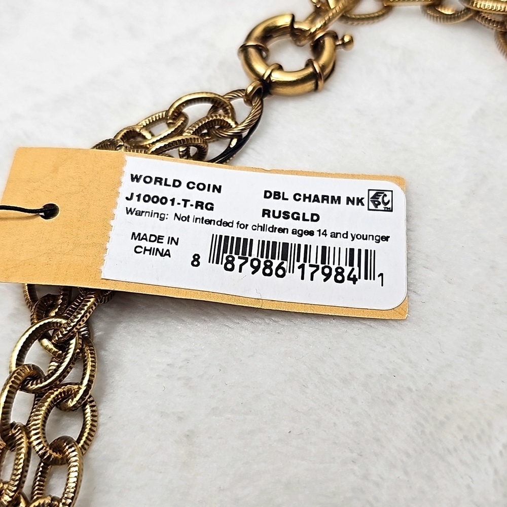Patricia Nash Double Chain Charm  World Coin Necklace - Picture 5 of 5